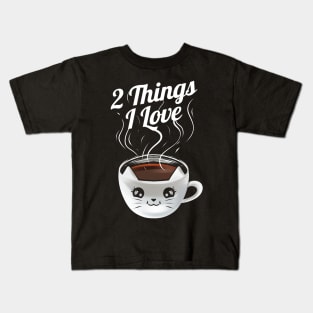 Cat And Coffee Cup 2 Things I Love On Purrsday Kids T-Shirt